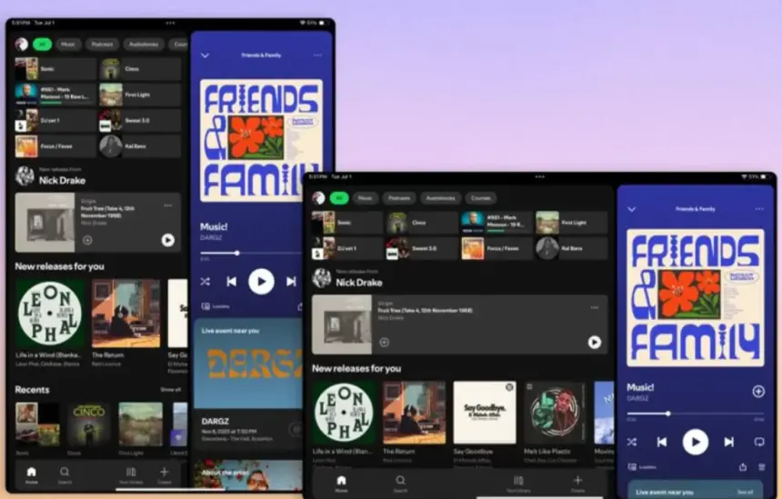 Spotify yeni arayüzüyle Galaxy Z Fold ve Tab deneyimini baştan tanımlıyor