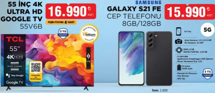 BİM aktüel 29 Ağustos: Galaxy S21 FE ve dev ekran TCL Google TV raflarda